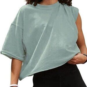 Women's‎ Oversize Workout Crop Tops Casual Short Sleeve Shirt Sage M